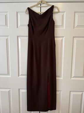 Tahari Sleeveless chocolate brown  Maxi Dress with Side Slit